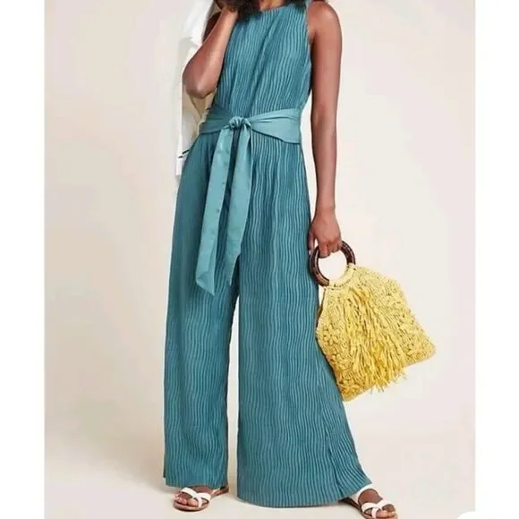 Anthropologie Marina Plisse Sleeveless Jumpsuit - Picture 1 of 10